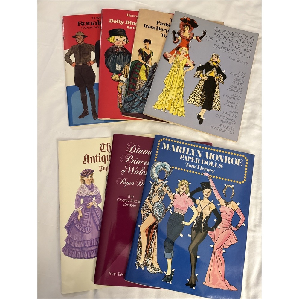 Vintage Paper Doll Book Lot Marilyn Monroe Princess Diana Tom Tierney 7 Books